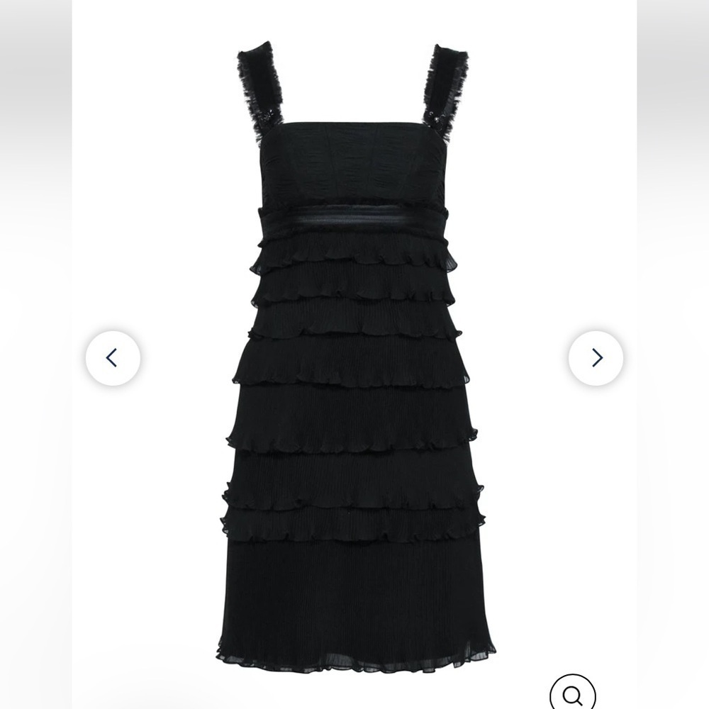Badgley Mischka Black tiered ruffled sleeveless shift cocktail party dress Sz 0